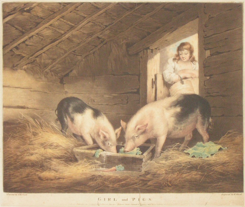 Mezzotint - Girl and Pigs - Ward